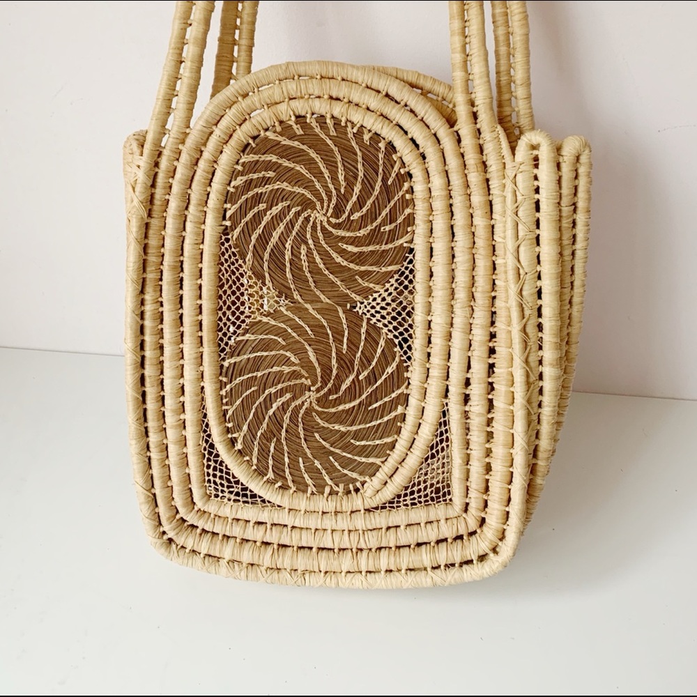Handcrafted Floral Embroidered Rattan Tote - Picture 4 of 8